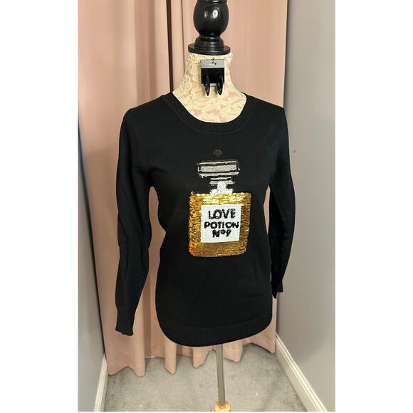 EUC Wildfox Black Love Potion No 9 Sequin Sweater w/Curated Earrings READ - Picture 2 of 10